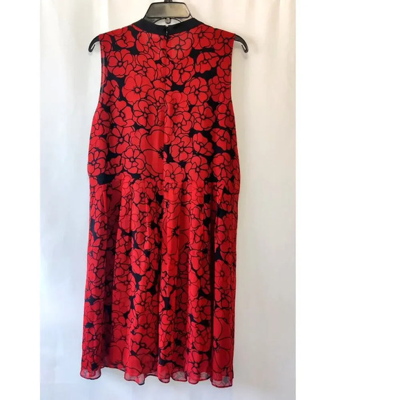 S.I.L.K Sleeveless Floral Dress 100% Silk Pleated Red & Black Sz L Chiffon - Picture 3 of 7